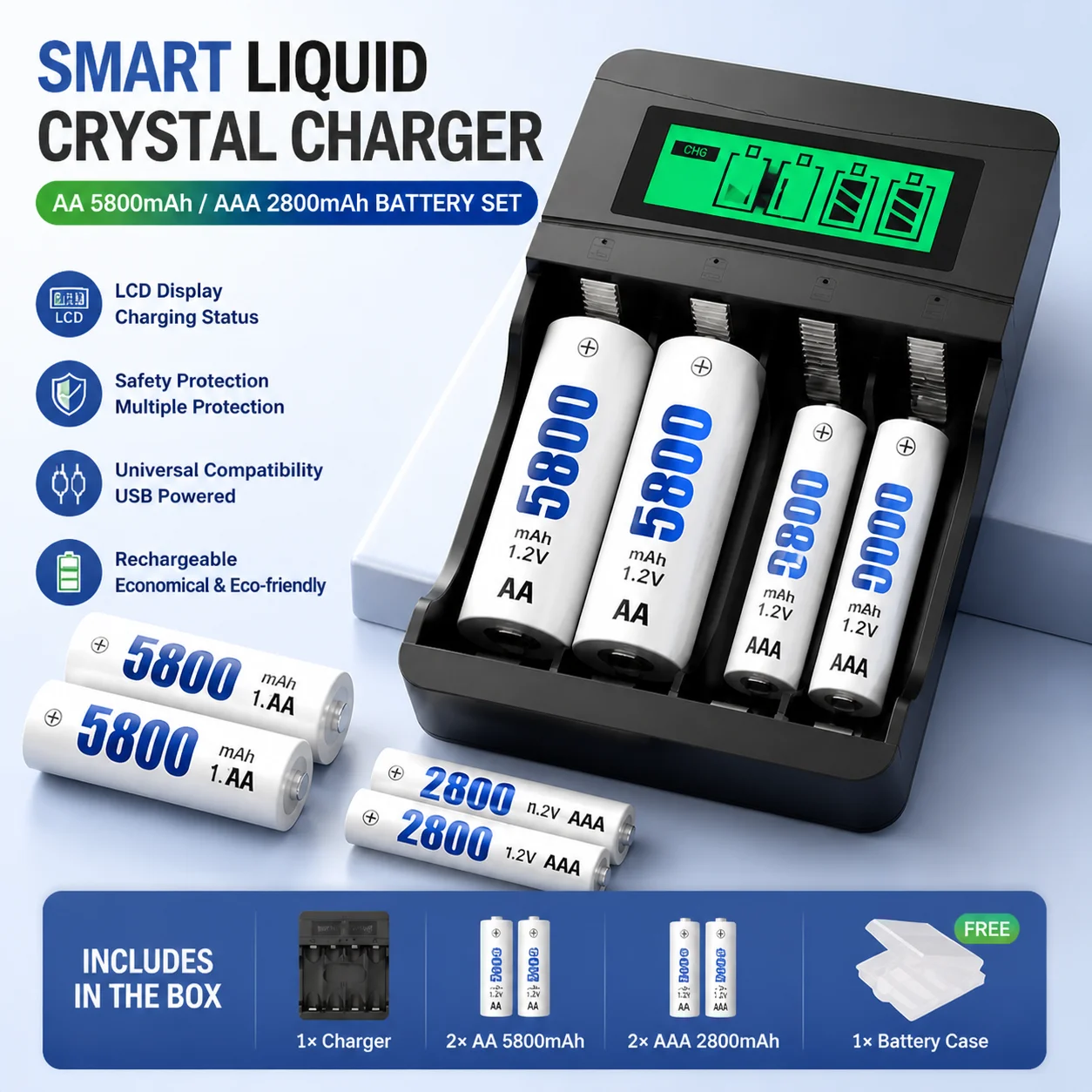 1.2V AA AAA Ni-MH Rechargeable Battery 5800mAh Large Capacity for KTV Mic Remote Flashlight Smart Lock Electronic Toys