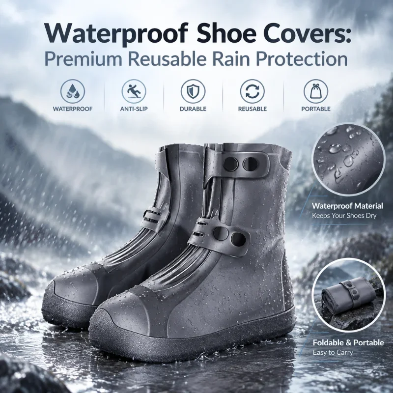 Reusable Waterproof Rain Boot Covers High Tube Silicone Anti-Slip Protectors for Adult Outdoor Commuting Shoe Accessories