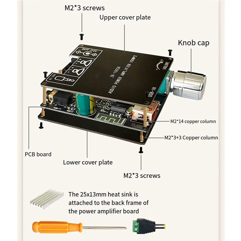 ZK-1002A 5.1 Bluetooth Power Amplifier Board 100W Channel Amplifier Board with Short Circuit Protection for Sound Box