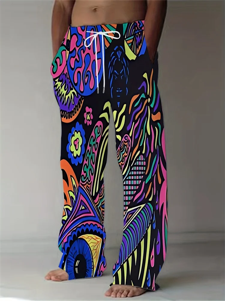 

Cool And Colorful 3D Printed Men's Casual Trousers, Urban Street Fashion Trend Men's Straight-leg Trousers, Versatile For Daily