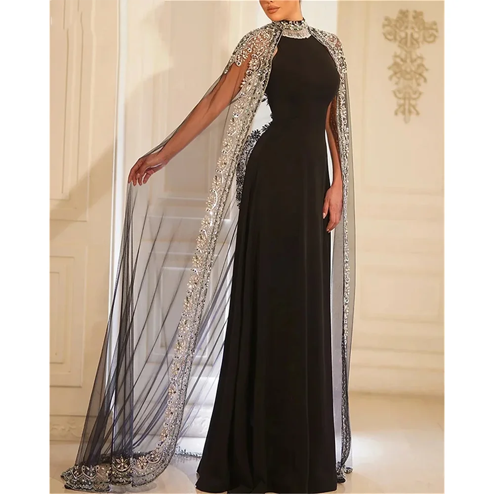 

Luxury Evening Dresses High Collar Long Sleeves Bead Crystal Mermaid Evening Gowns Floor Length Prom Dresses Customized