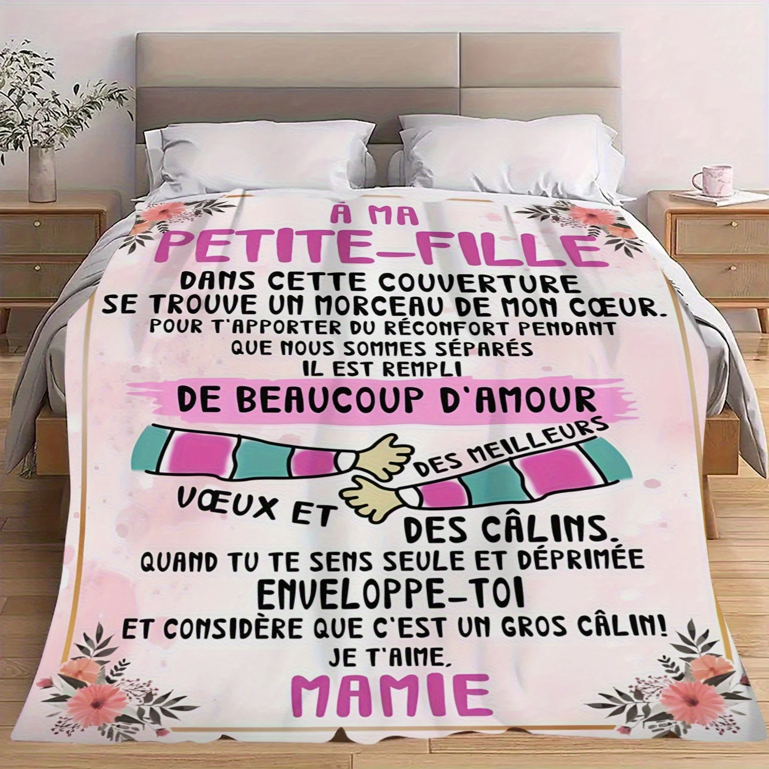 

Персонализированное одеяло для внучки с именем и французским любовным посланием, мягкое флисовое покрывало, подарок, декор для дома, семейная тематика