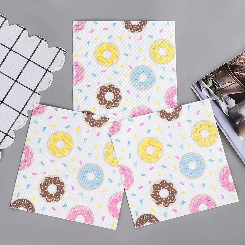 20 pçs 33*33cm 2ply novos guardanapos coloridos grau alimentício impresso guardanapos de papel sobremesa loja bolo donut impressão café papel