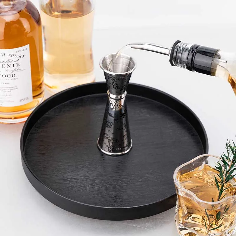 جديد 30/60 مللي جيجر من الفولاذ المقاوم للصدأ محفور بالكامل مع تصميم الوشم ، كوب قياس شريطي مزدوج الجوانب مع تغليف كيس الهدايا #4