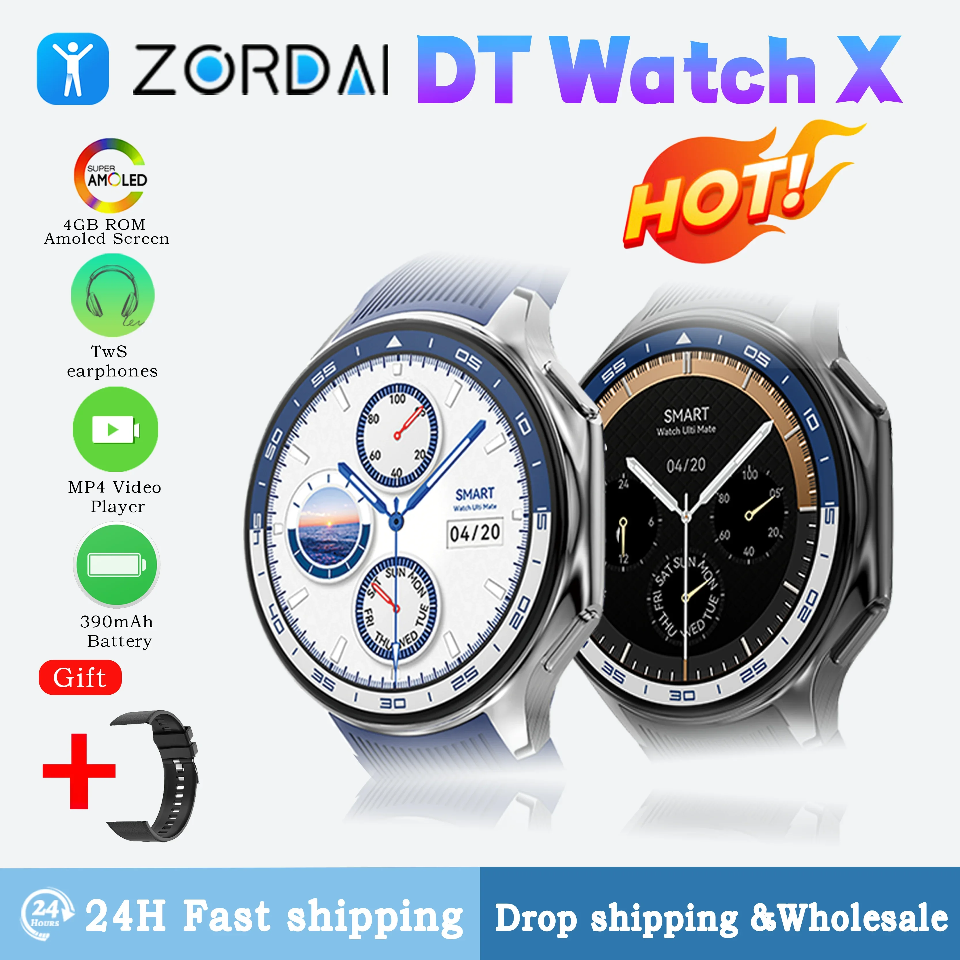 

Смарт-часы Zordai DT Watch X, 4 Гб, Amoled экран