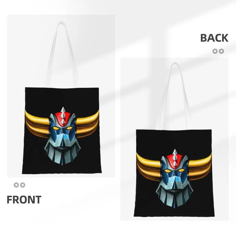 Recycling UFO Robot Grendizer Goldorak Shopping Bag Women Canvas Shoulder Tote Bag Portable Mazinger Z Groceries Shopper Bags