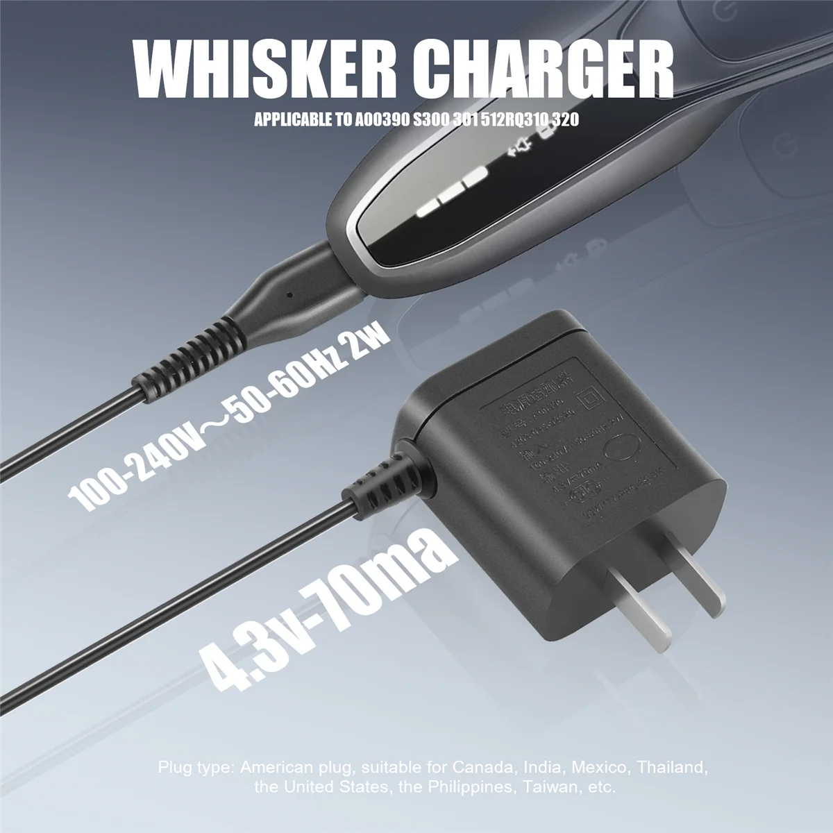 Philips-Norelco Shaver Carregador, Adaptador de alimentação, US Plug, A00390