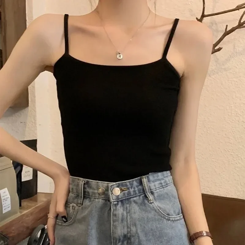 2PCS Summer Sexy Camisoles For Women Crop Top Sleeveless Shirt Sexy Slim Lady Bralette Padded Tops Strap Skinny Vest Camisole