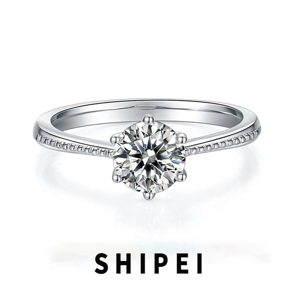 SHIPEI 6.5MM Round D Moissanite Diamond Gemstone Ring Fine Jewelry Engagement Classic 100% 925 Sterling Silver Gift Wholesale