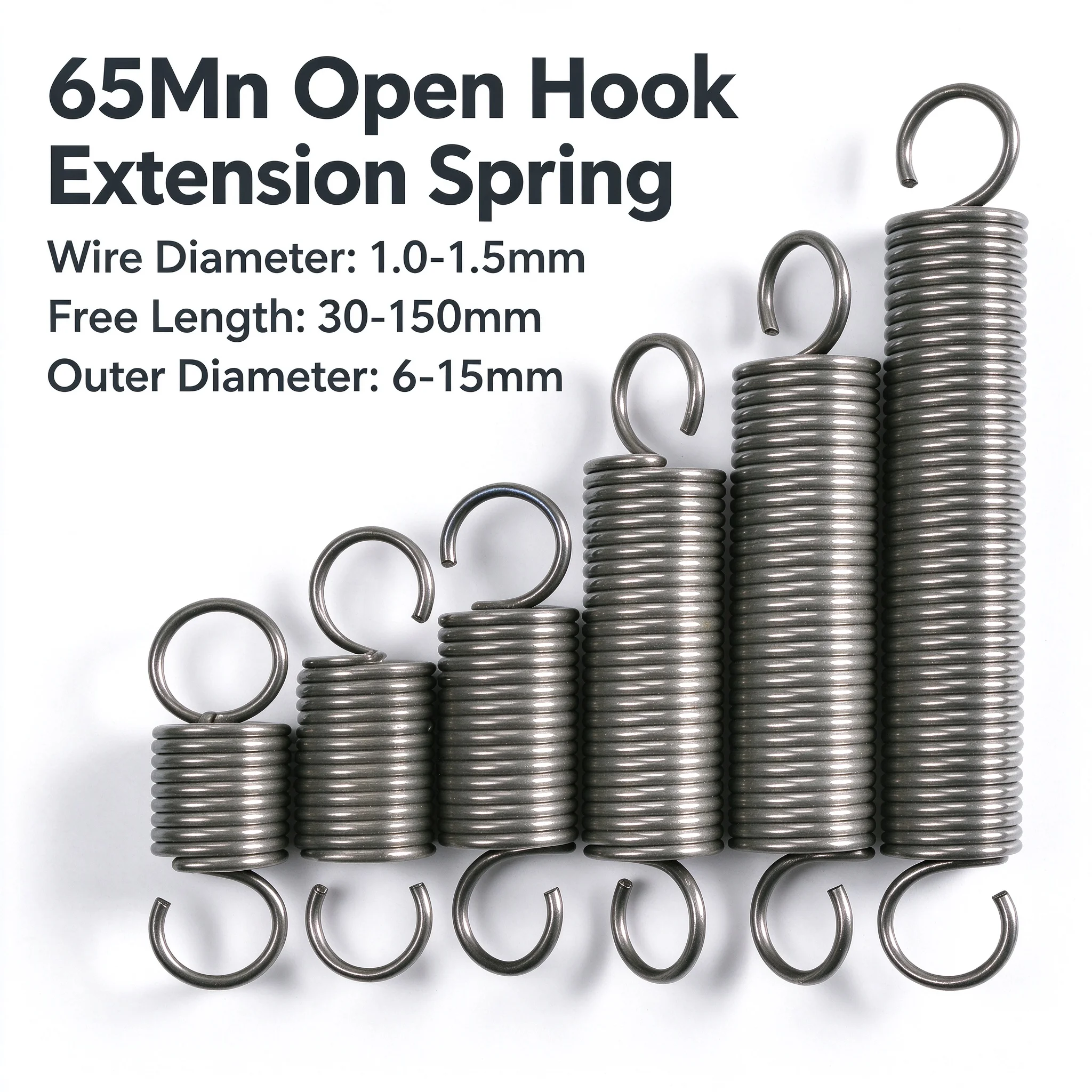 65Mn Spring Steel Extension Spring Set, Wire Diameter 1.0-1.5mm OD6-15mm Length 30-150mm, Black Oxide Double Hook Tension Spring
