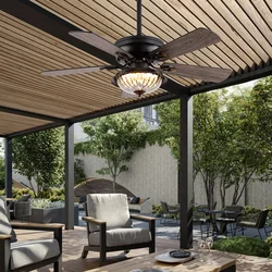 Outdoor Waterproof Sun Protection DC Motor 35W Ceiling Fans Glass House Courtyard Summer House Ceiling Fan Lighting