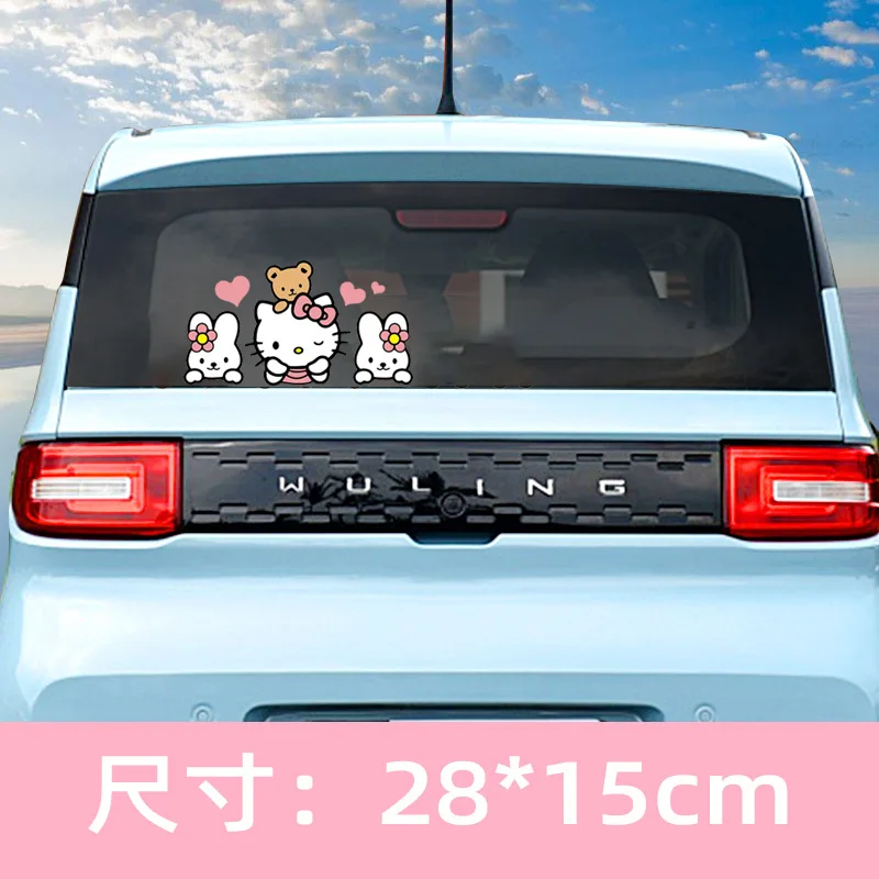 Pegatinas de pared de cristal de Hello Kitty, pegatinas de Anime de dibujos animados para ventana, cola de coche, decoración de motocicleta, regalo