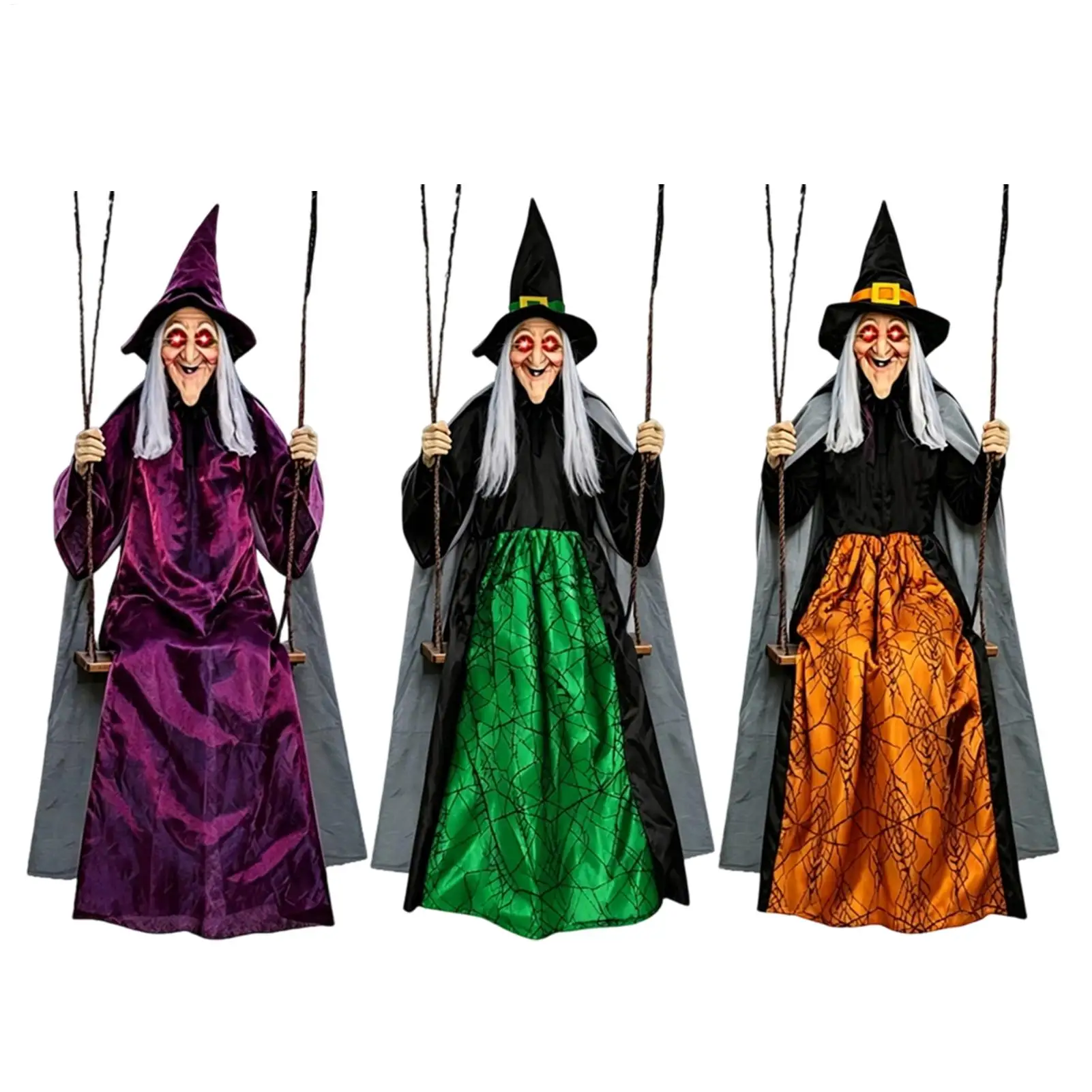 Swinging Witch 1.8m Life Size Outdoor Haunted House Props Witch on a Swing for Garden Porch Yard Lawn Fireplace Mantel Home