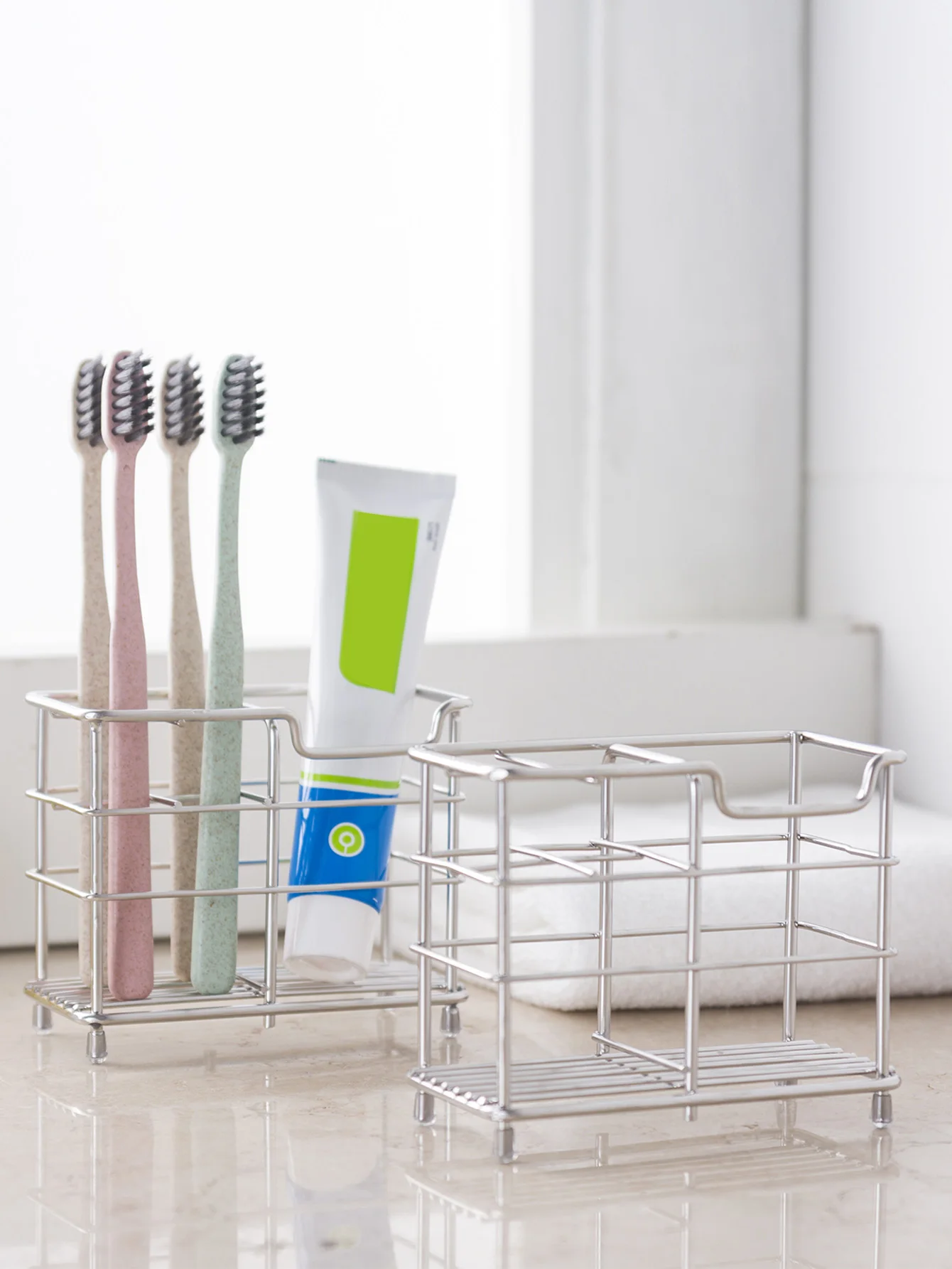 304 Stainless Steel Bathroom Toothbrush Holder Toothpaste Holder Stand Bathroom Accessories Organizer