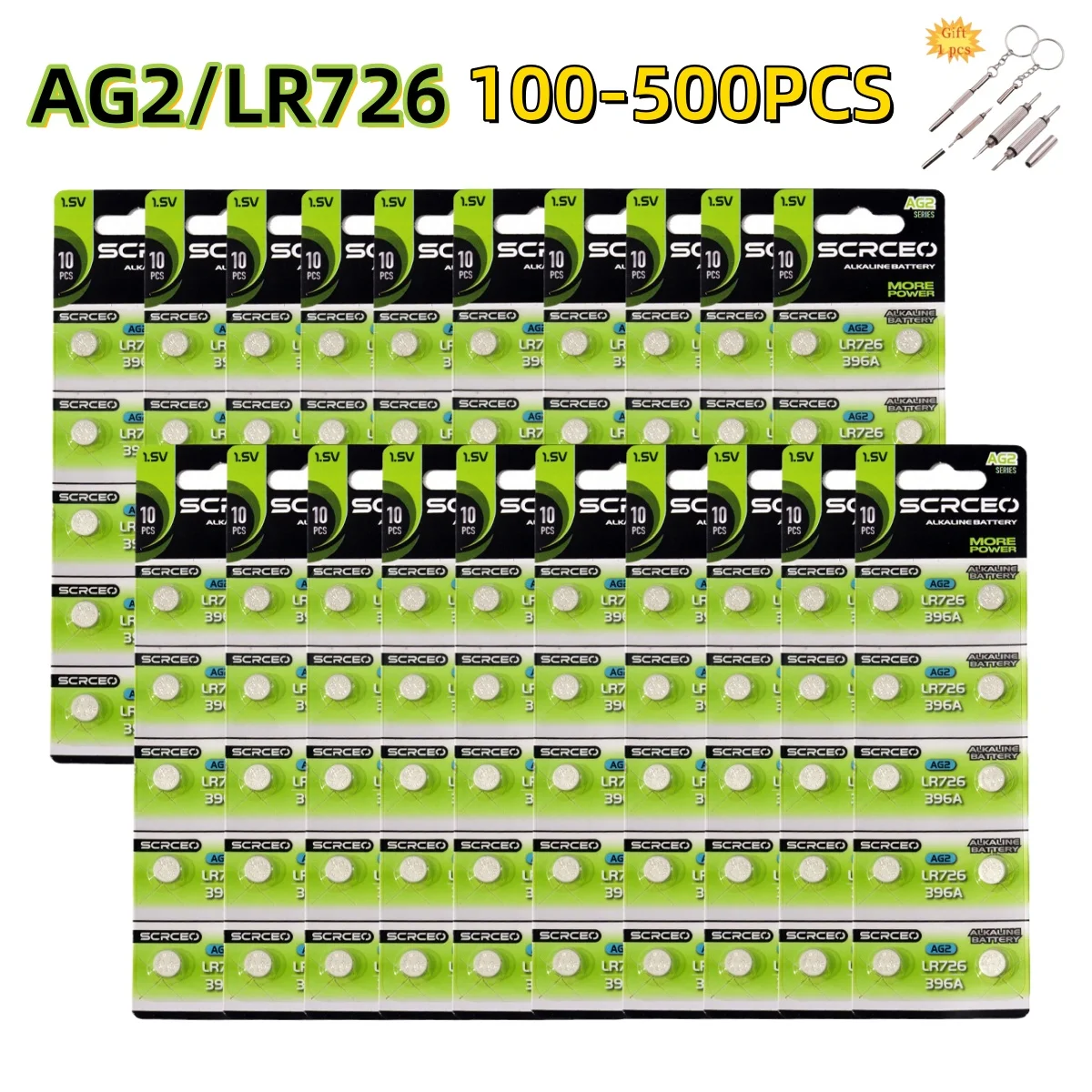 

100-500PCS AG2 Coin Battery LR726 396 Button Cell Alkaline Battery 1.55V SR726SW CX59 396A LR726 397 for Watches Toys