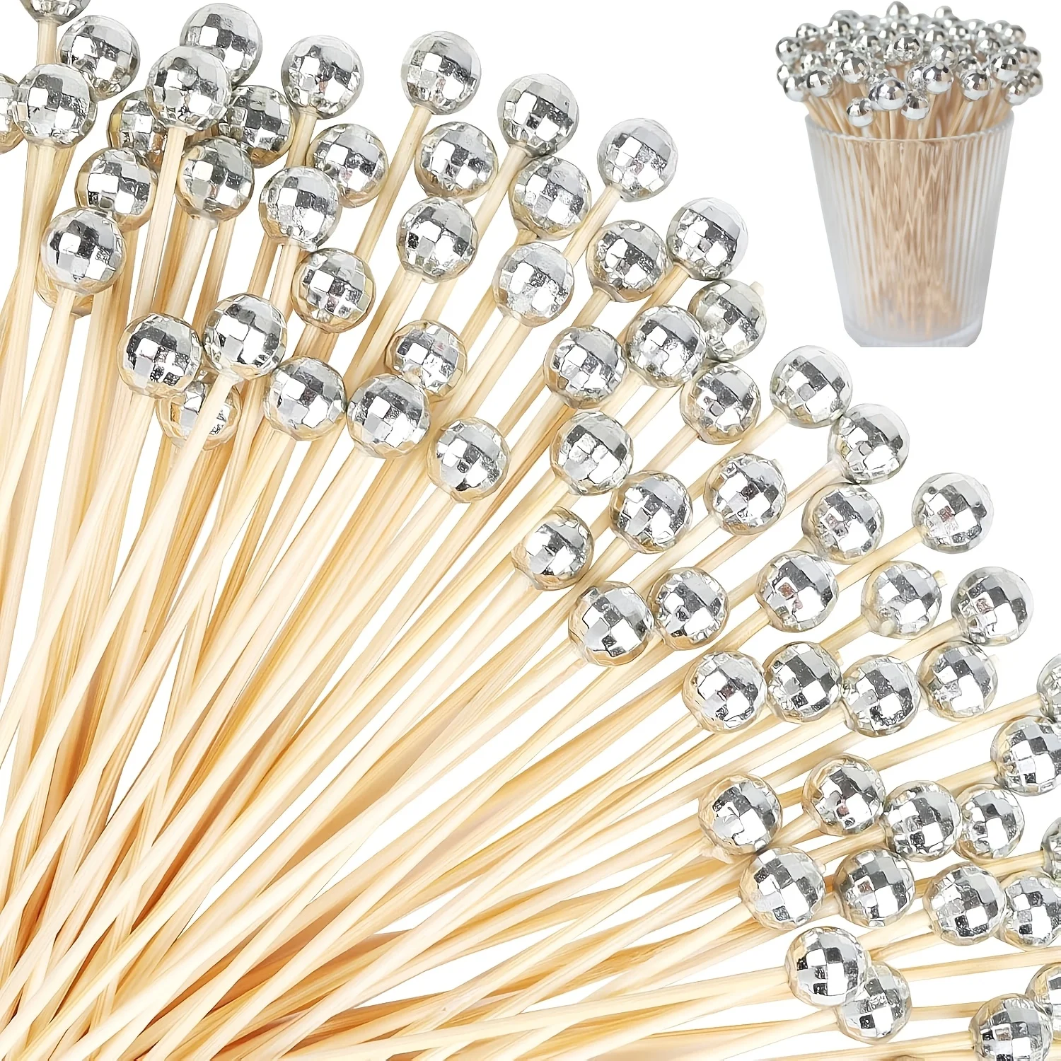 100 Stück/Set Einweg-Discokugel-Obstgabeln 12 cm Tischbesteck Spiegelfinish Dessertspieße für Hochzeit Geburtstagsfeier