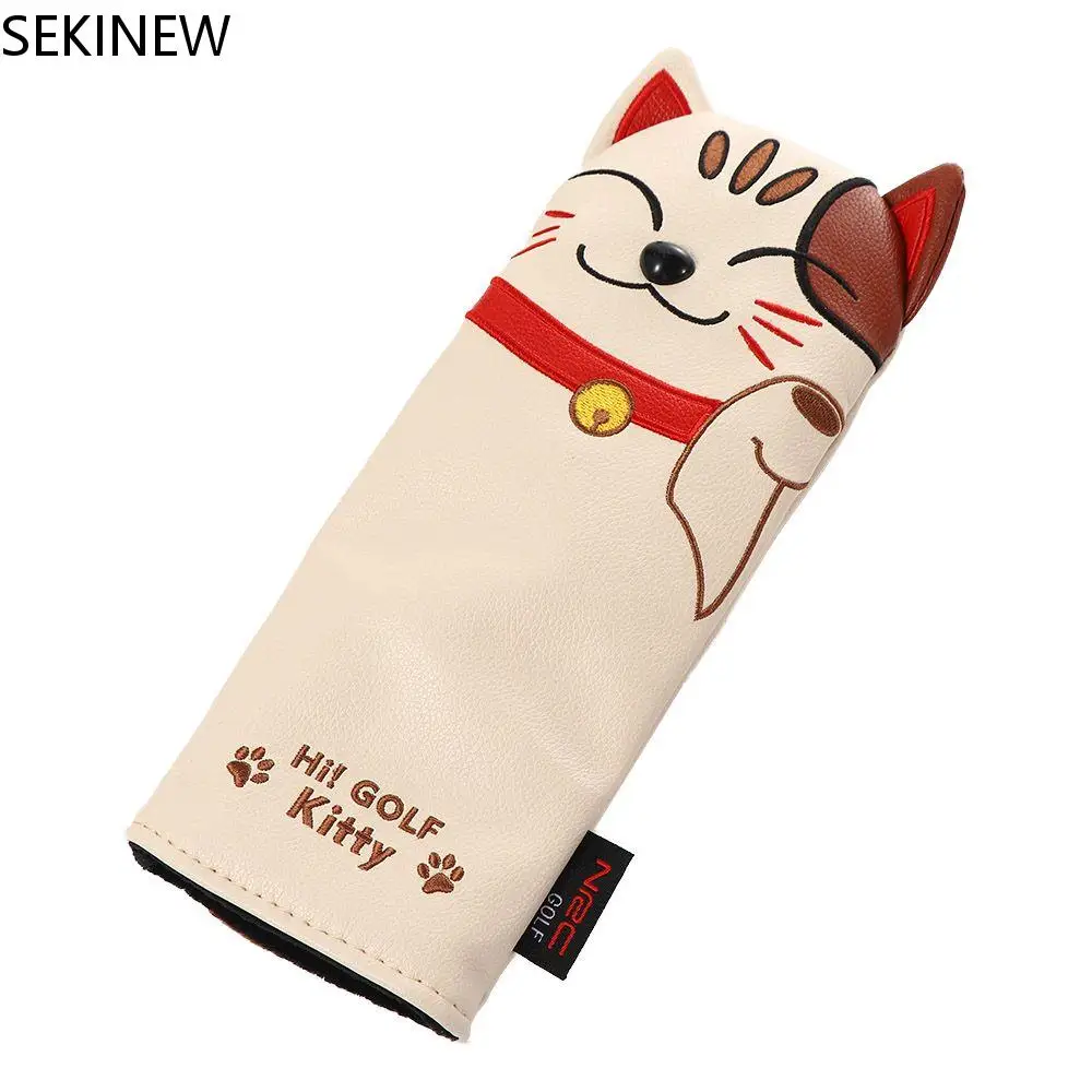 

Head Cover Magnetic Closure Cute Kitty Club Head Protector Golf Putter Cover Blade Mallet Putter Lucky Cat Golf Club Headcovers