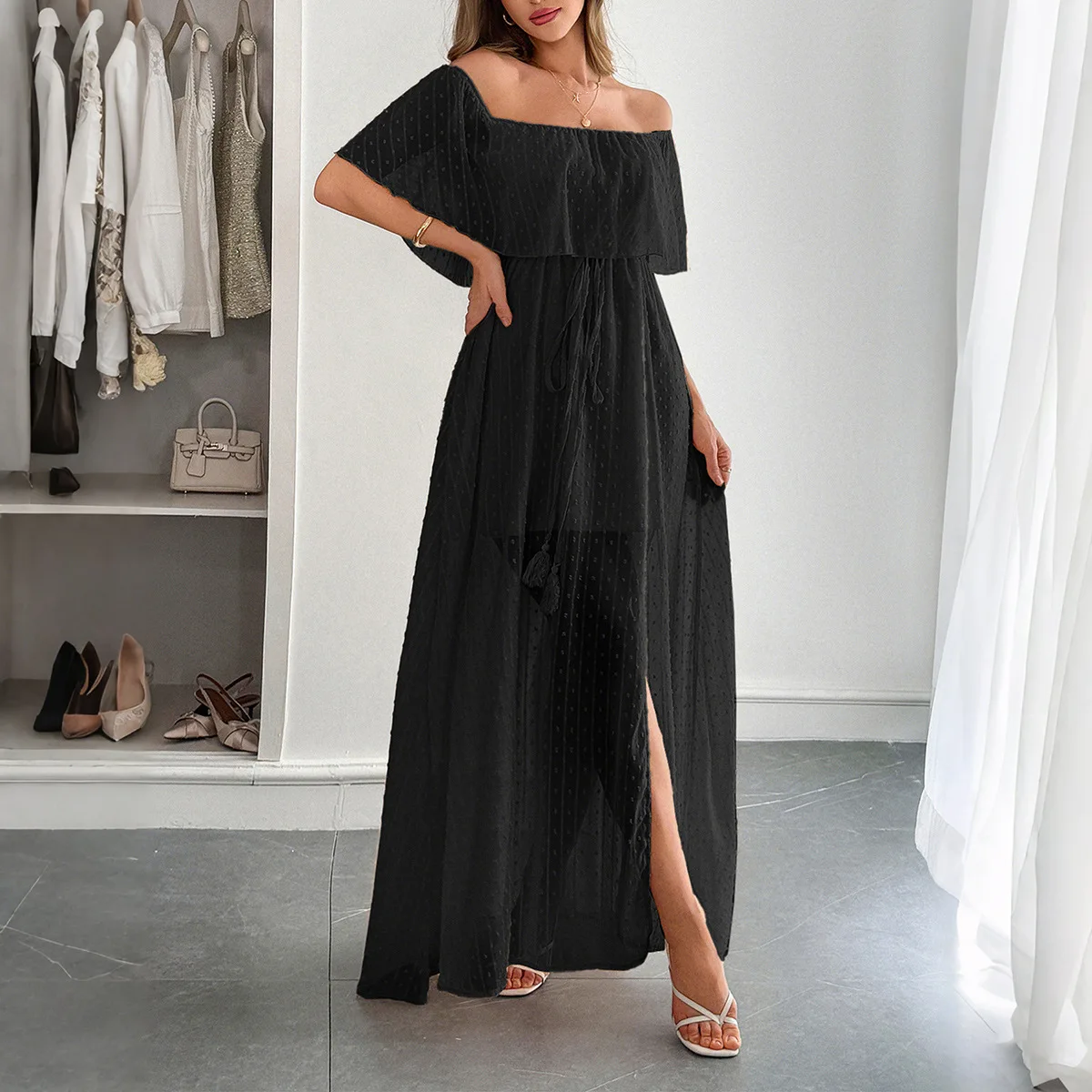 

Temperament Elegant Tube Top Waist Short Sleeve Women's Long Dress Women's Clothing Ballroom Dance Competition Dresses
