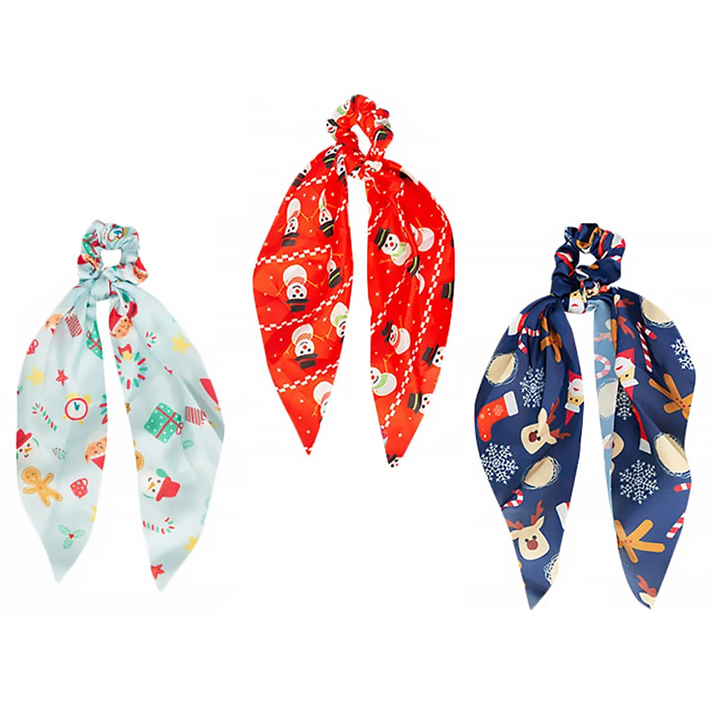 

3 Pcs Non slip Christmas Accessories Ribbon Scrunchies Women Hair Ties Polyester Fabric Elastic Hair B Holiday Rope