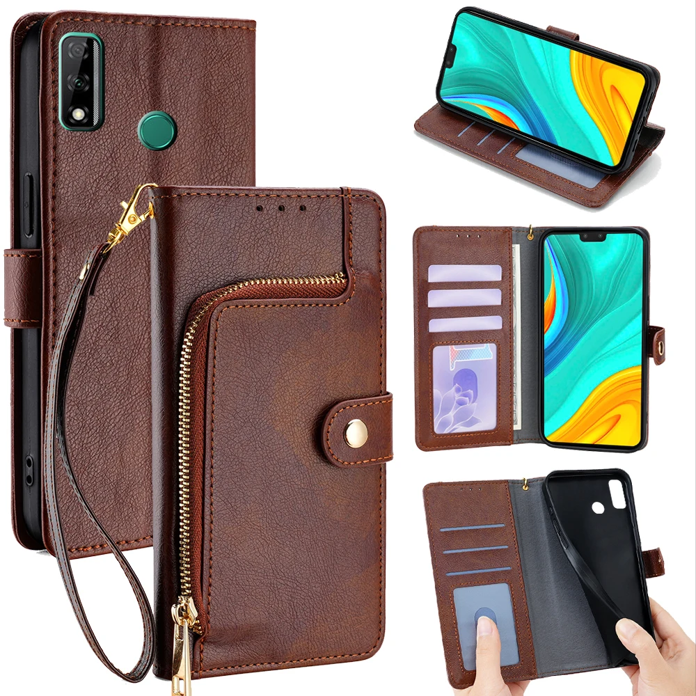 

GEFENIS Business Leather Flip Phone Case For Huawei P Smart Plus S Y9S Y7P Y8P Y6P Y7A Y9A Zipper Wallet Case Card Slots Lanyard