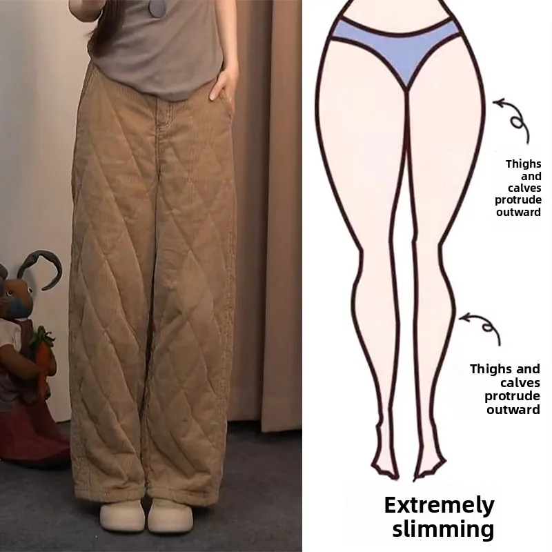 

Женские зимние повседневные брюки цвета хаки с ромбовидным узором, утепленные, больших размеров, теплые, стройнящие, с широкими штанинами, удобные, модные, больших размеров.