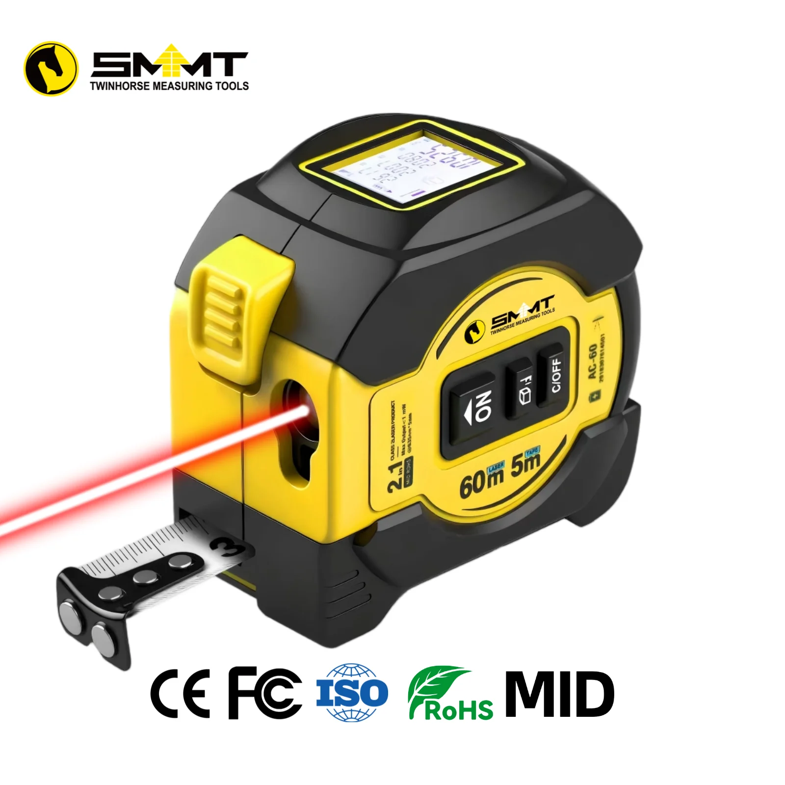 2-in-1 Laser Tape Measure 5m 60m High Precision Digital Distance Meter Rechargeable for Construction view 6