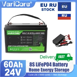 VariCore 24V 60ah LiFePO4 Battery 8s Lithium Iron Phosphate for Boat Golf Cart Car lighter Batteries 29.2V 5A Charger duty-free