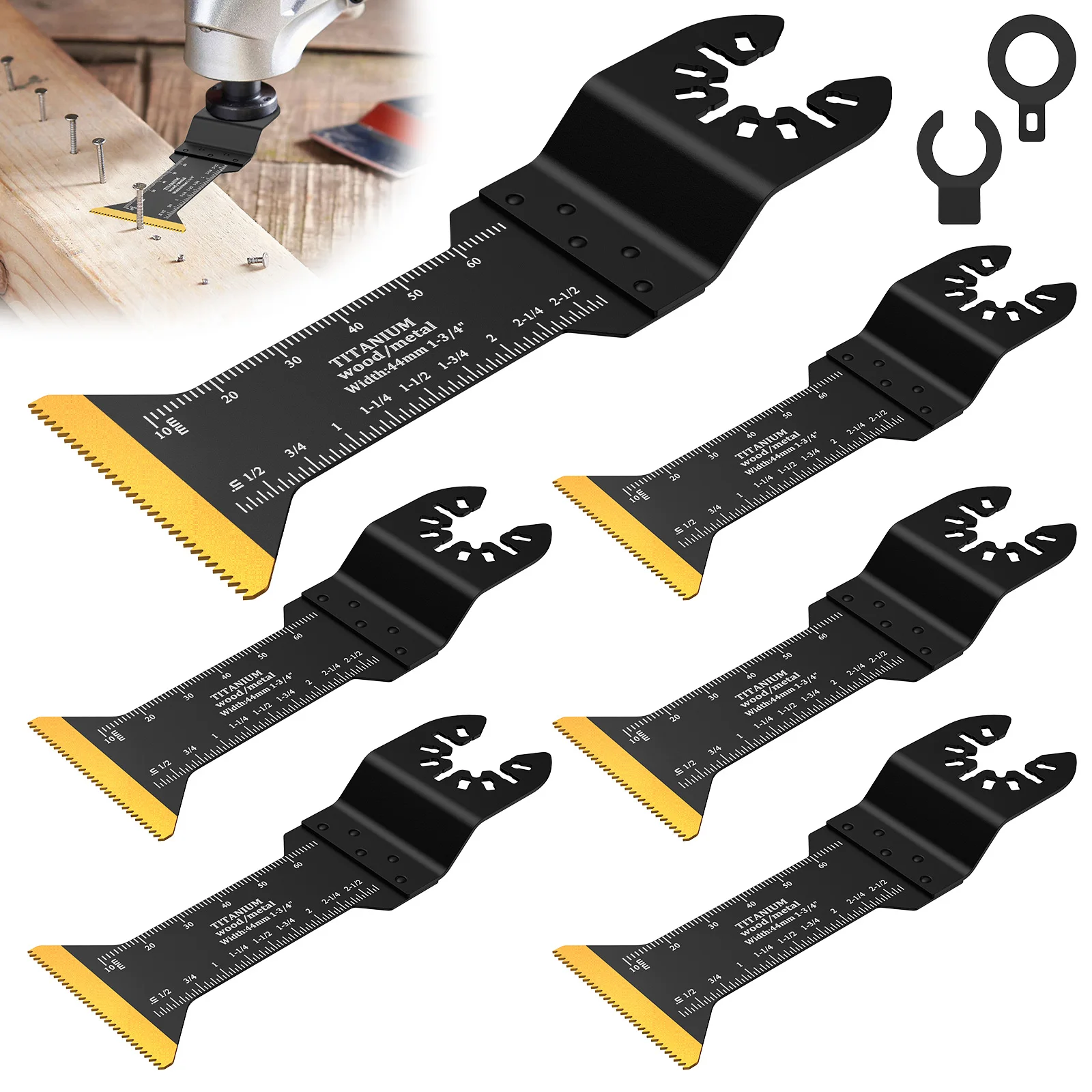 

Набор из 5/6 осциллирующих лезвий для многофункционального инструмента, высокая твердость, 40/68 мм, удлиненные, биметаллические, титановые, для резки дерева, металла, алюминиевых листов