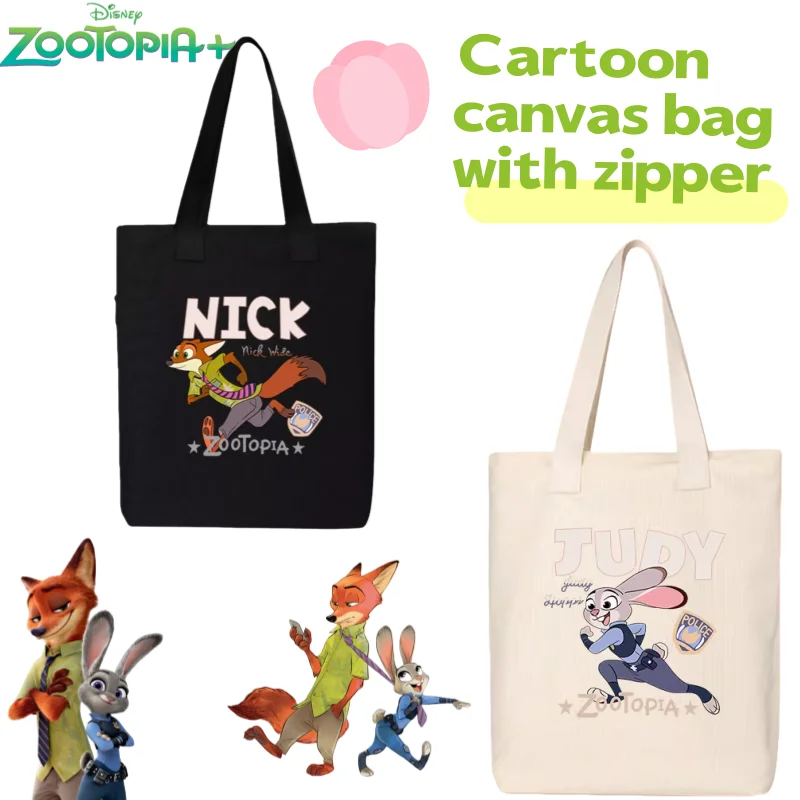 

Disney Zootopia Canvas Bag, Super Popular Judy and Nick Merchandise, Couple Canvas Bag, Unisex Cartoon Canvas Bag with Zipper
