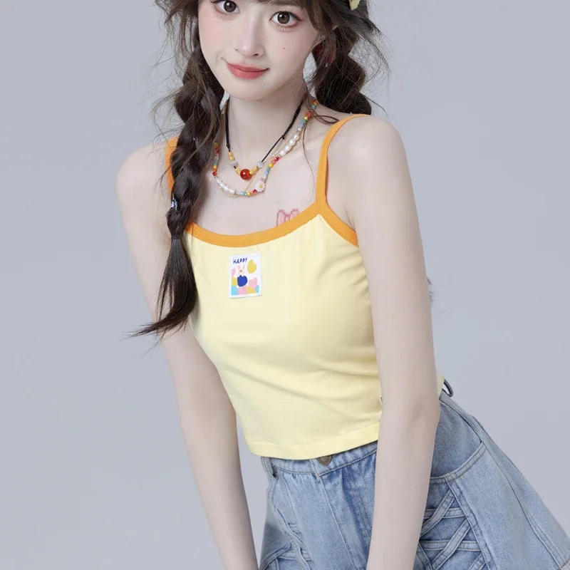 2024 New Daily Multi-Color Contrasting Color Sling Vest for Women Summer Sweet and Cute Inside and Outside Top For Girls