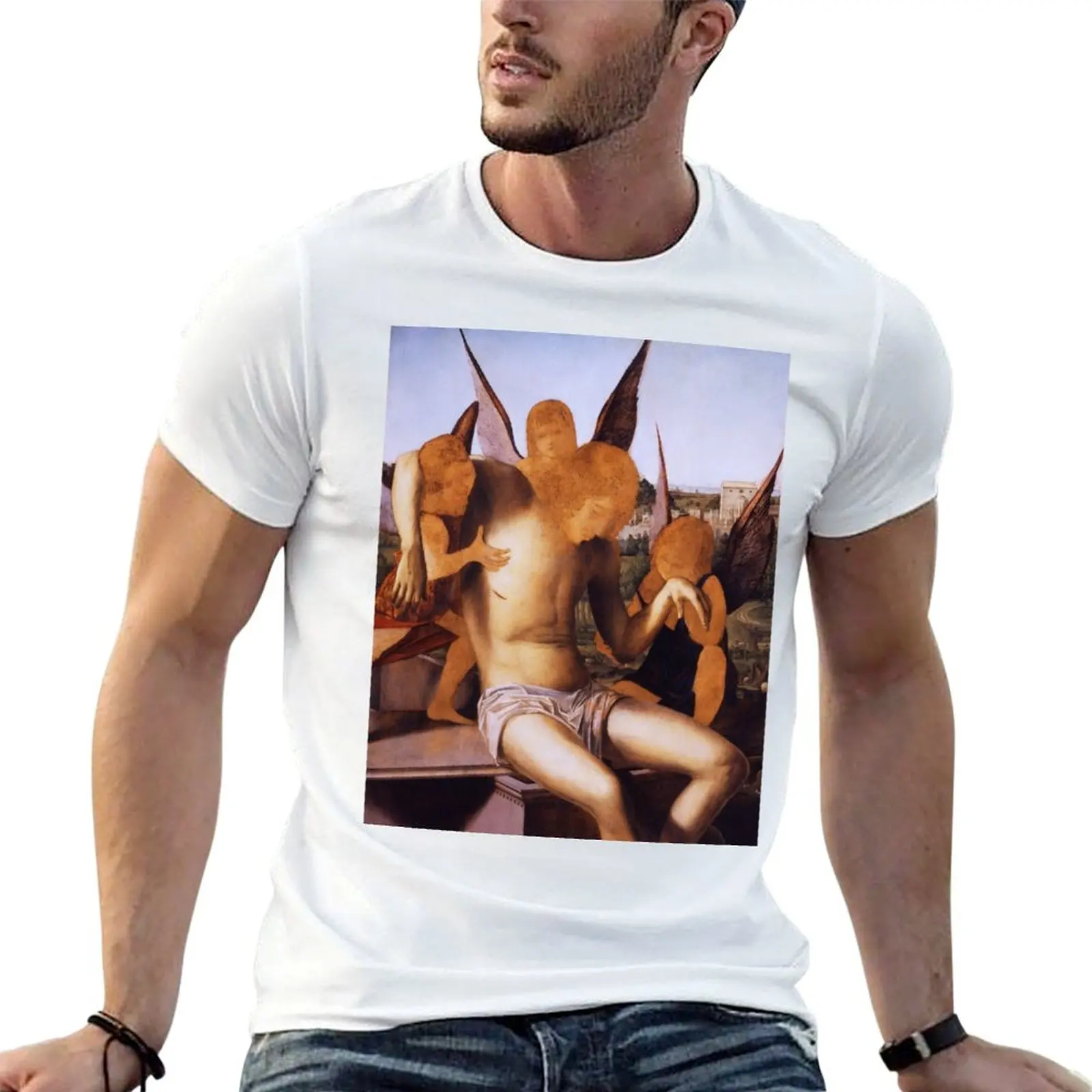 Camiseta masculina Pieta com três anjos de Antonello da Messina, camiseta masculina de verão, camisetas masculinas