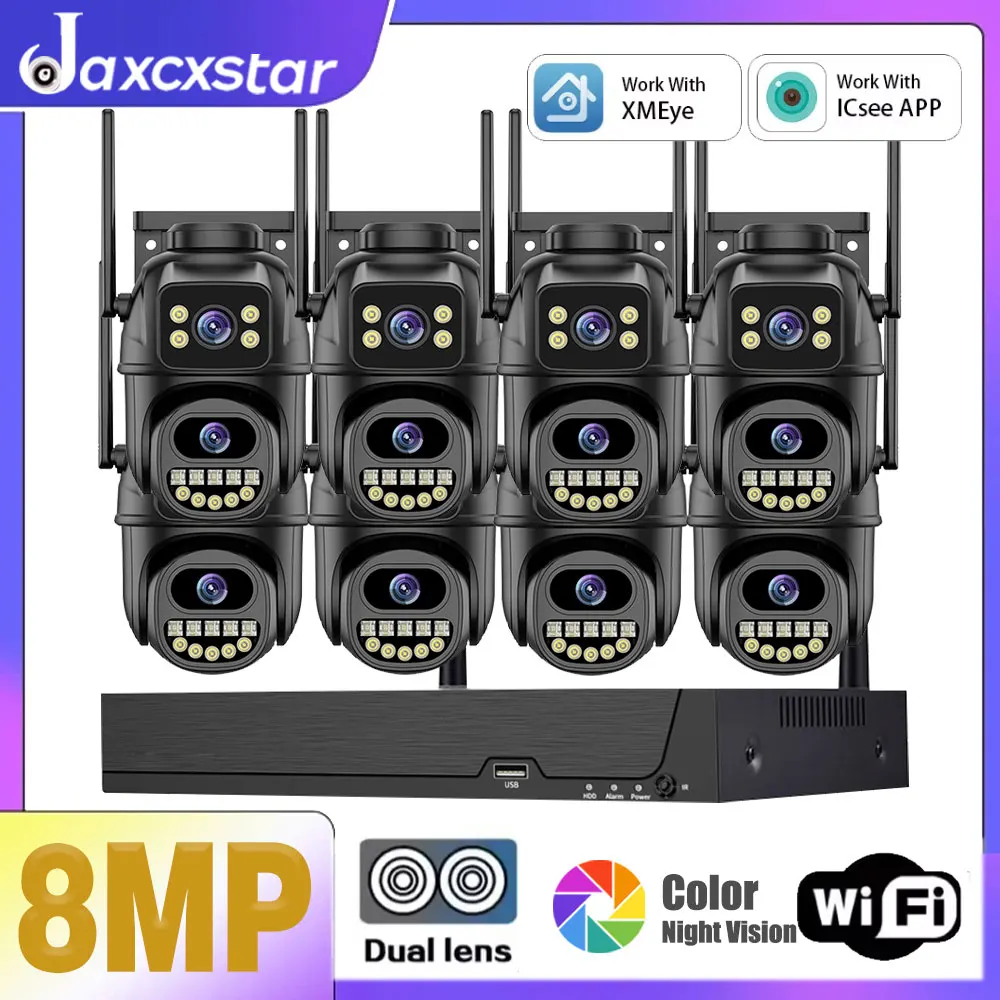 

H.265 8MP Wireless CCTV System Two Way Audio Auto Tracking PTZ WIFI IP Security 4K Camera 8CH WiFi NVR Security Camera System