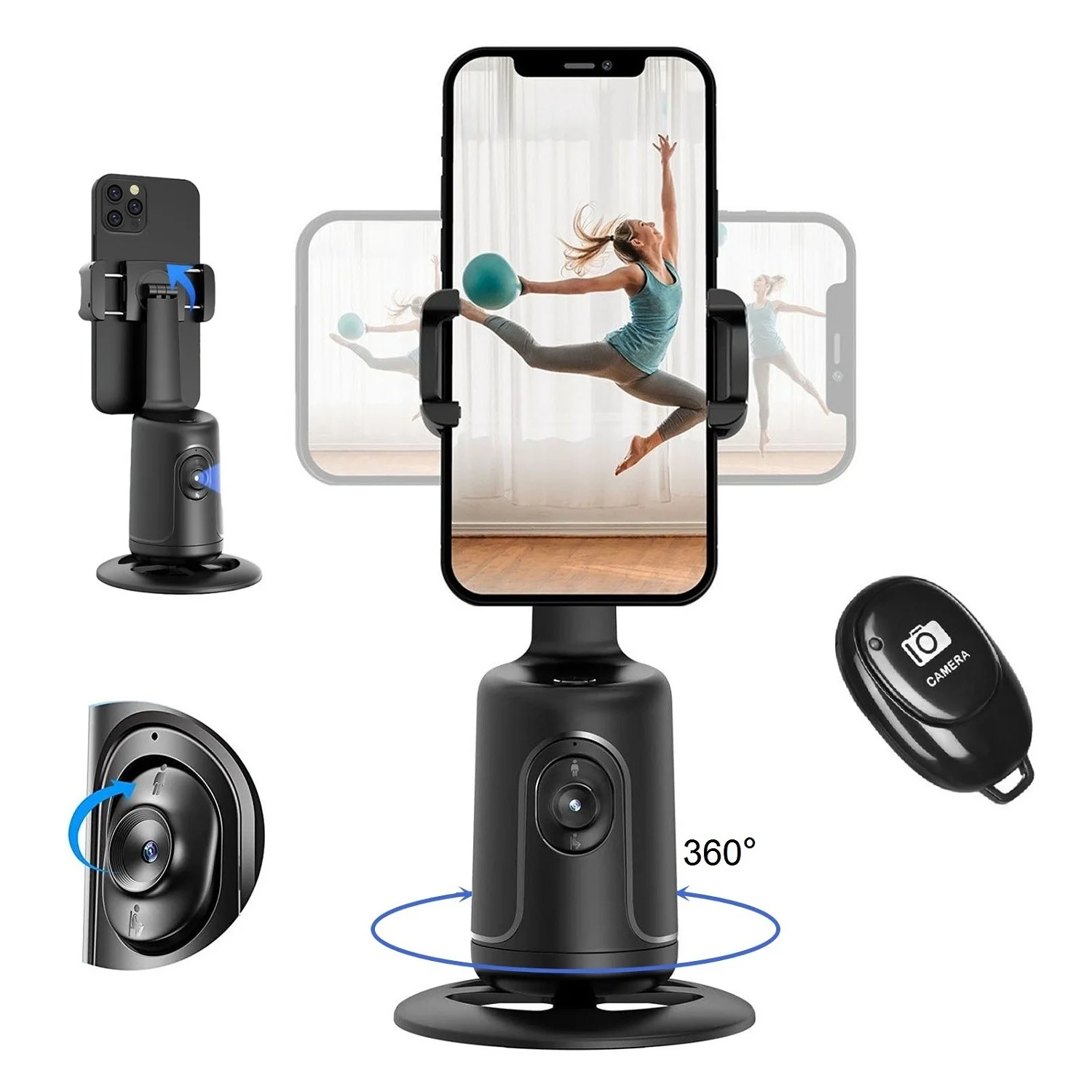 

Auto Face Tracking Tripod 360° Rotation, Auto Tracking Phone Holder with Remote Smart Tracking Moving Tripod Stand