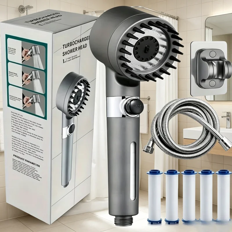 

High Pressure Handheld Shower Head With Filter, Powerful Boost Water Saving Shower Sprayer Nozzle For Bathroom