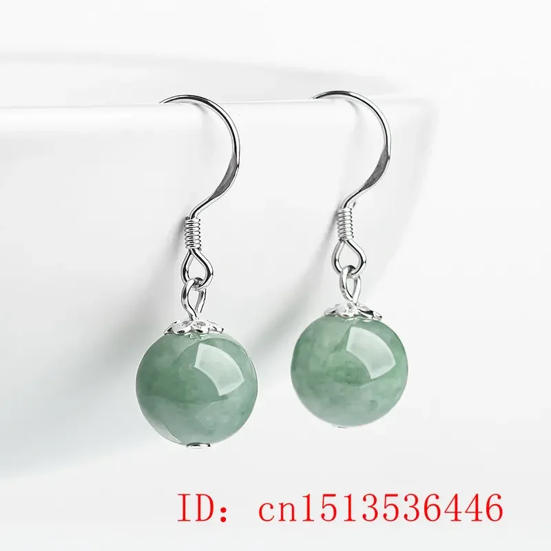 925 Zilver Natuurlijke Myanmar Emerald Jade Ronde 10Mm Kralen Oorbellen Originele Diy Door Hand Accessoires Vrouwen Luck Geschenken Sieraden