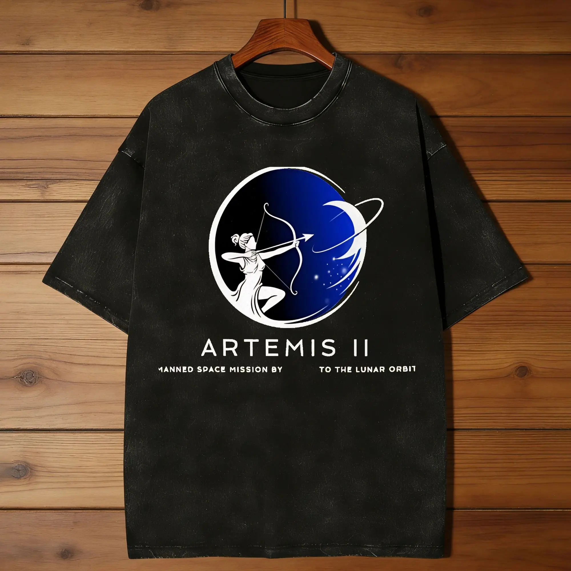 Crazy Artemis II  Manned Mission Moon Goddess Celestial T-Shirt for Men O Neck Pure Cotton Washed T Shirt Printed Tops