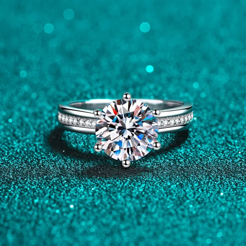 D Color VVS Moissanite Ring 3 Carat Certified Created Diamond Wedding Band Solid Silver Luxury Women Engagement Rings