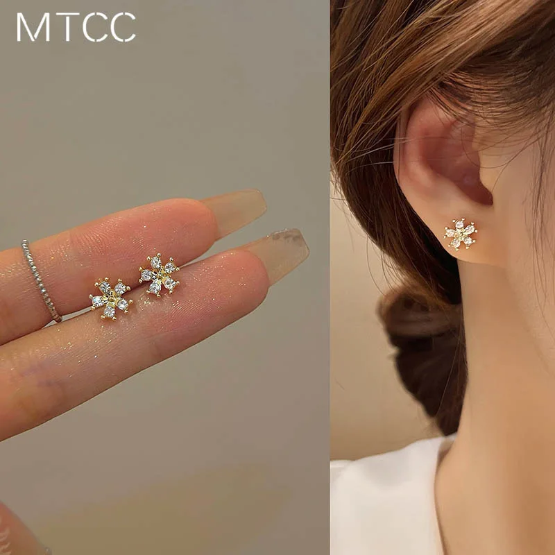 Mini pendientes con Clip de flor, Clips para las orejas sin agujeros, pendientes de flores con diamantes de imitación con incrustaciones sin perforación, pendiente minimalista CEtA277