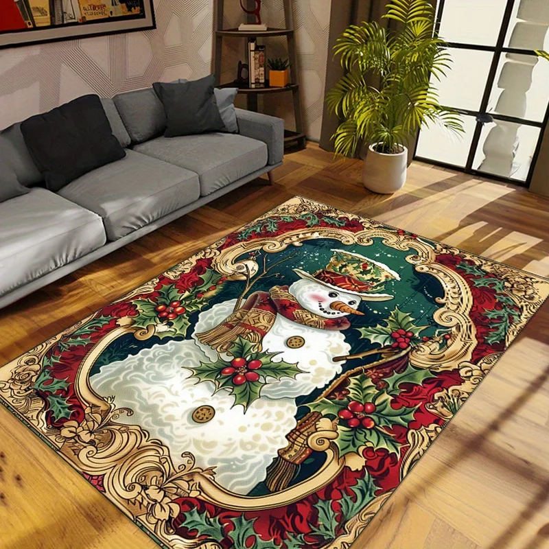 Festive Vintage Christmas Snowman Area Rug - Suitable for Living Room, Entryway, or Seasonal Decor, Outdoor Christmas Decoration