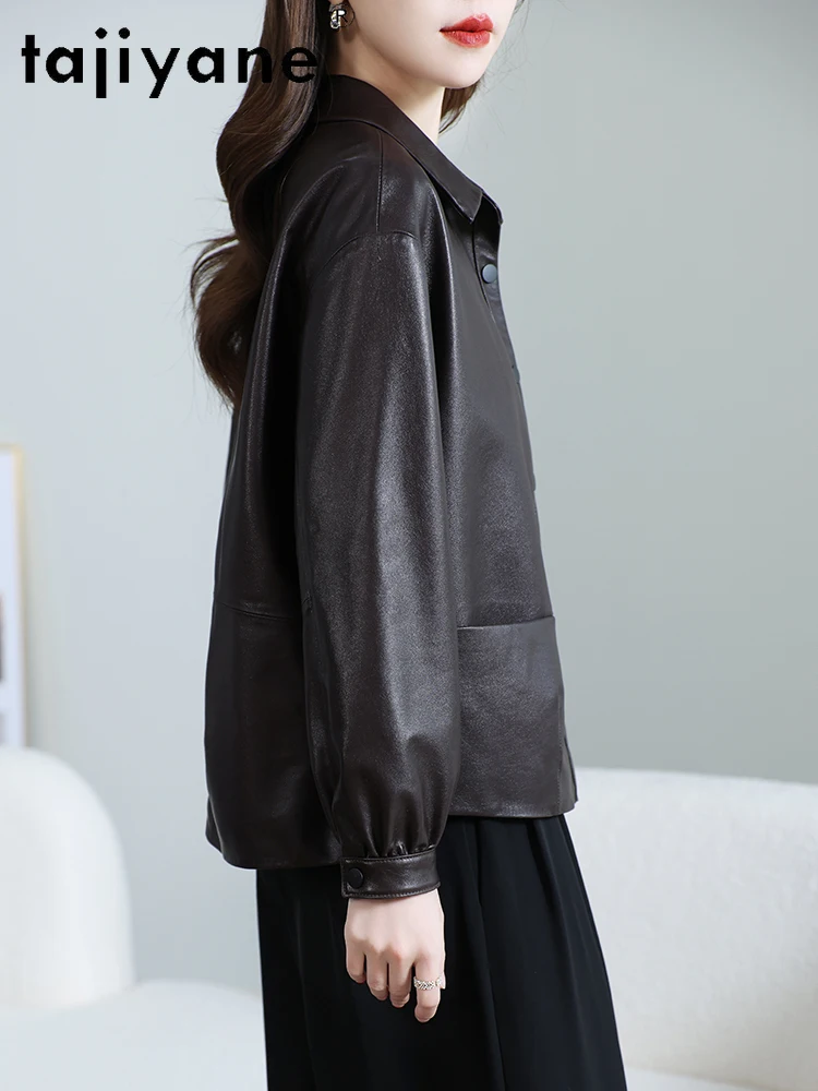 TAJIYANE 100% Skóra Owcza Najwyższej Jakości Luksusowa Kurtka Skórzana Damska Krótka Kurtka z Prawdziwej Skóry Jesień 2025 Odzież Damska