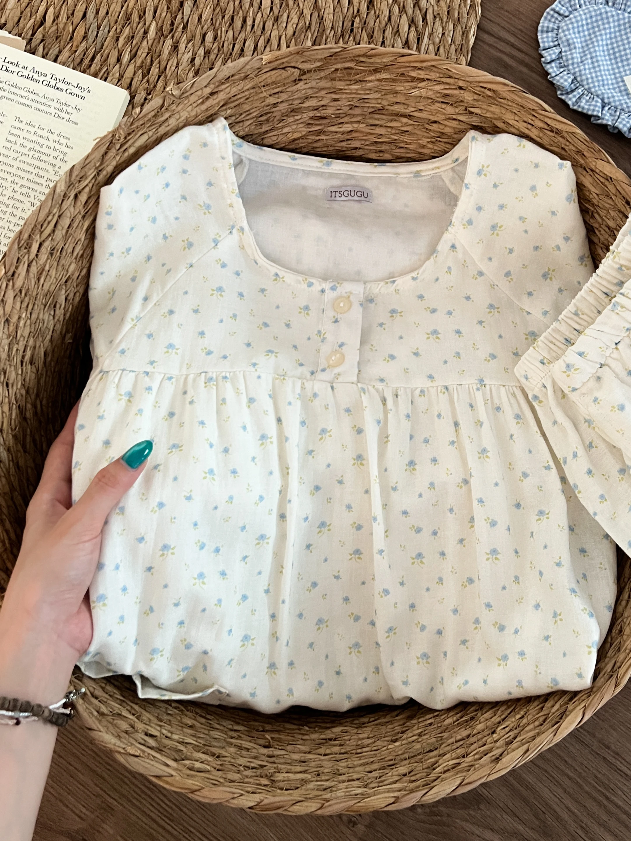 

Sweet Floral Print Loose Comfortable round Neck Short Sleeve Summer Sleepwear Women's Casual Outerwear Home Clothes Set
