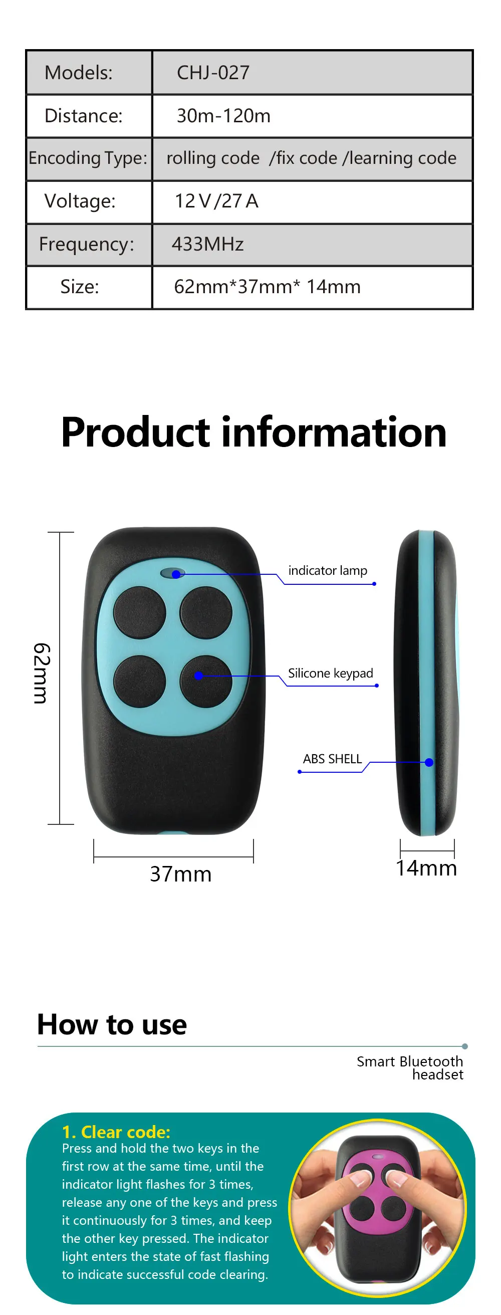 D4 ユニバーサルガレージドアコントロールリモート 433mhz 315mhz 390mhz コピー機デュプリケータコントローラローリングコードゲートコントロール