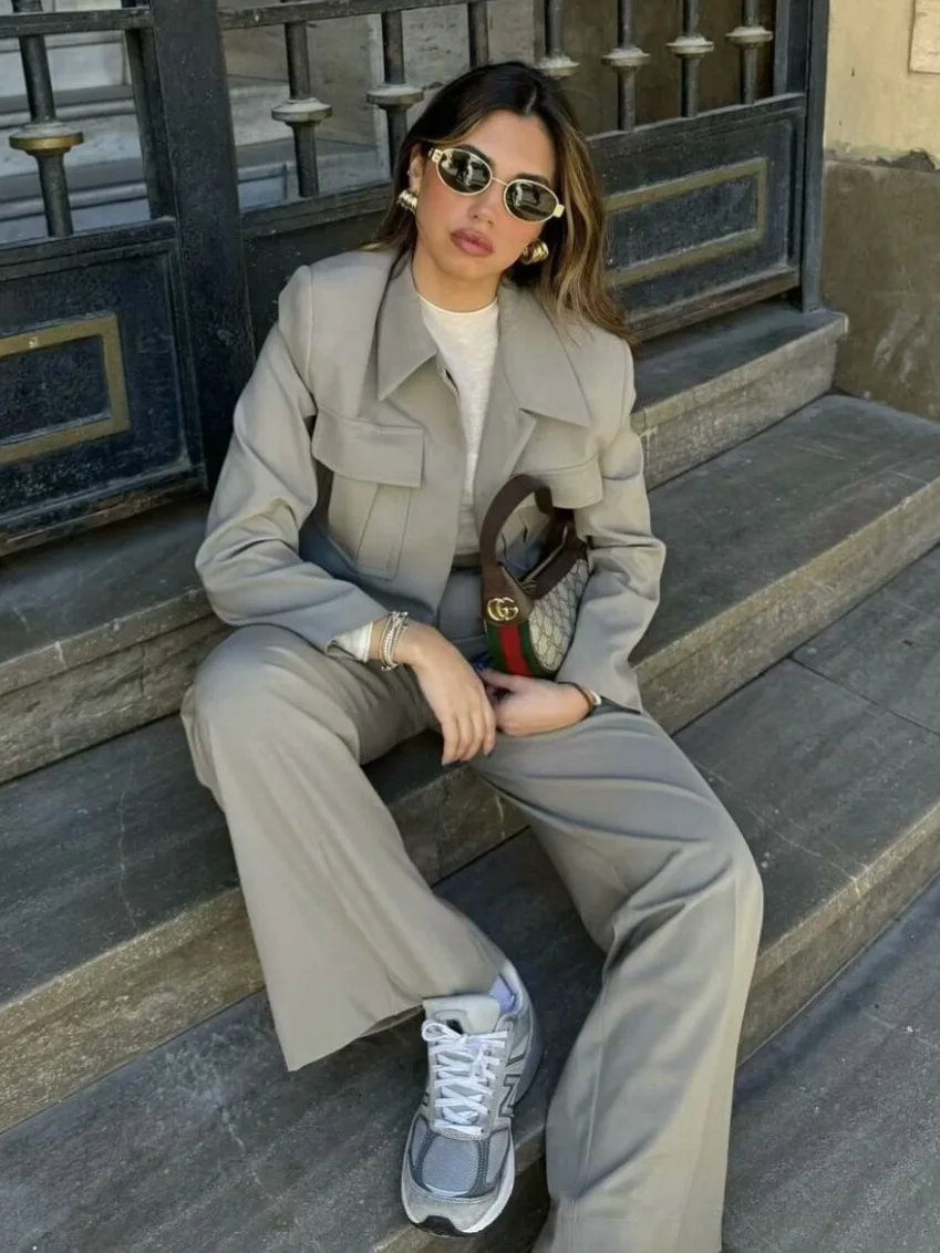 

KIDCRKJ Spring Autumn Two Piece Set For Women Solid Color Lapel Single Breasted Jacket + Suit Trousers Women's Clothing Sales