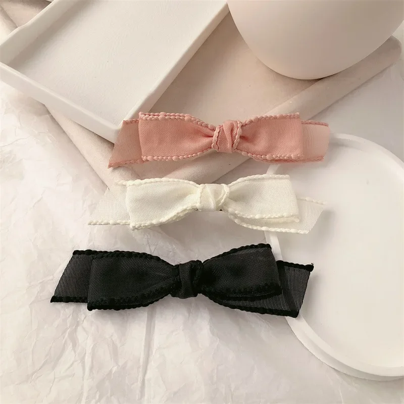 Korean Version Trend Solid Color Fabric Bow Duckbill Clip Birthday Party Elegant Hair Clip 1PCS Girls\' Simple Hair Accessories