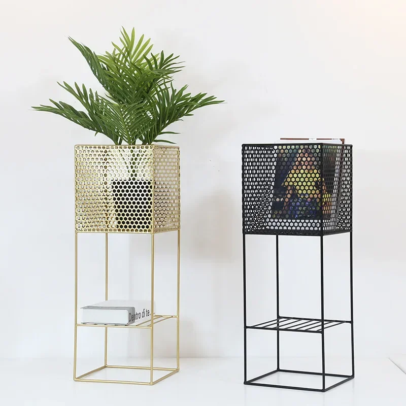 Nordic living room, potted green plant stand flower stand, modern simple shelf balcony, floor-to-ceiling wrought iron