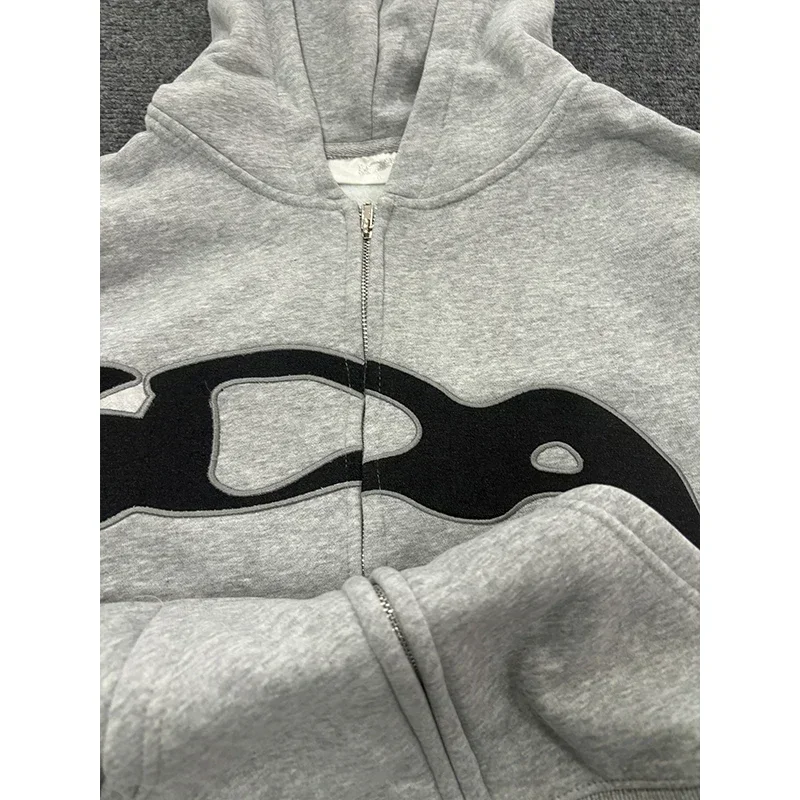 Men Women Hoodie Ida sply Cotton Chest Towel Embroidery Label Zipper Sweatshirts Harajuku Casual Gray Loose Y2k Pullovers #5