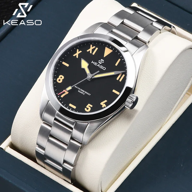 

KEASO New Mens Dive Watch MIYOTA 2035 Quartz Movement Sapphire C3 Super Luminous 200M Waterproof Sports 316L Solid Steel Watch