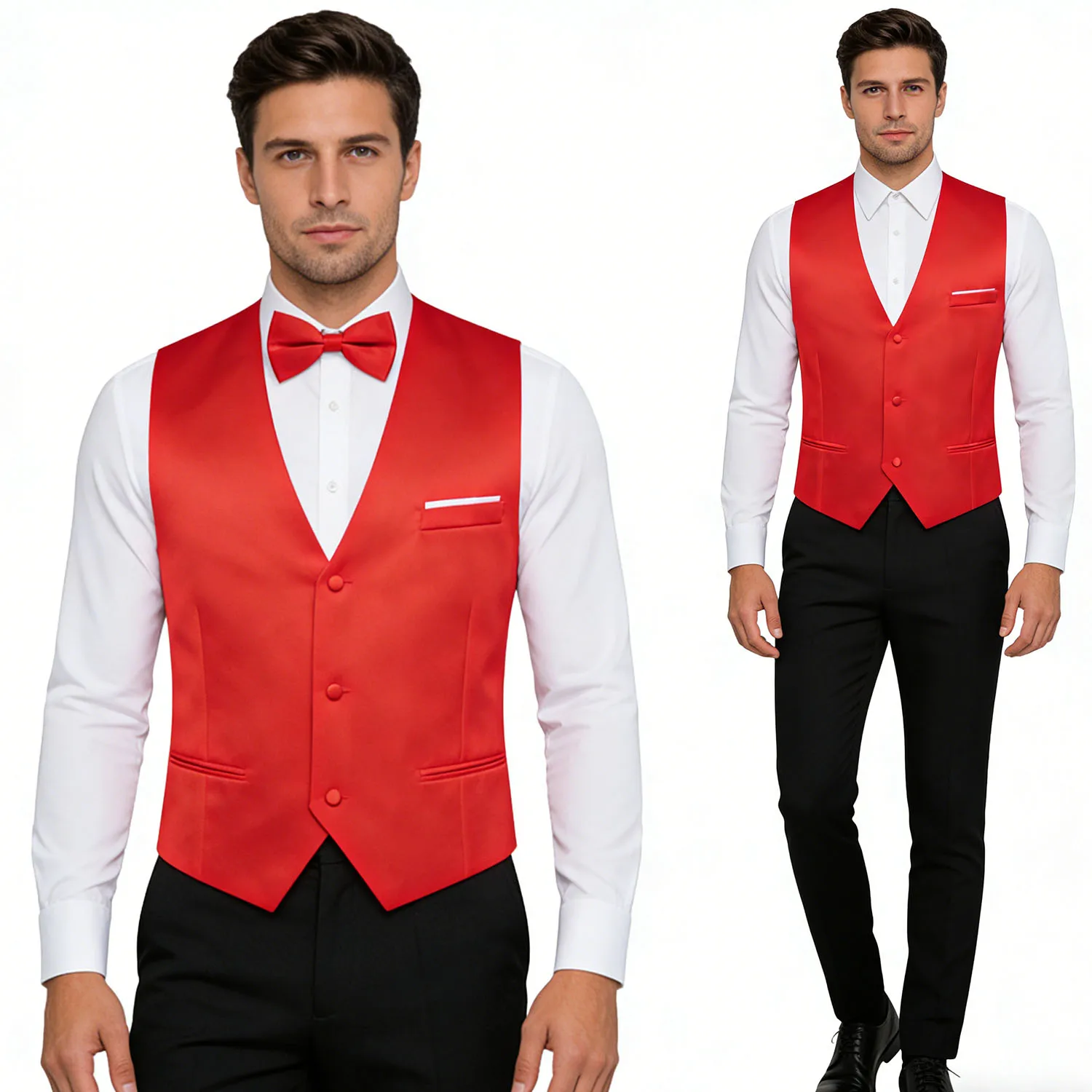 Elegant Satin Waistcoat With Matching Bow Tie Set for Men – Multicolor Choice Ideal Fit Weddings, Formal Events and Tuxedo