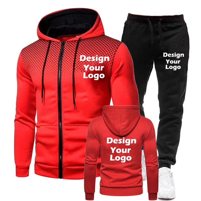 Korea Duplex Prints Custom Men Jacket Suit Warm Tracksuit Casual Sports Men's Long Pants Autumn Winter Customize 2 Pieces Set