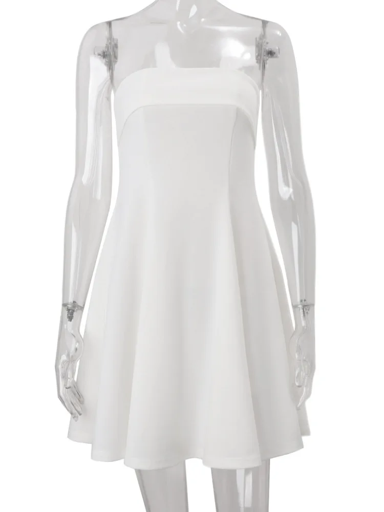 Mozision Off-shoulder Strapless Sexy Mini Dress Women White Sleeveless Backless High Waist A-line Club Party Dresses Female